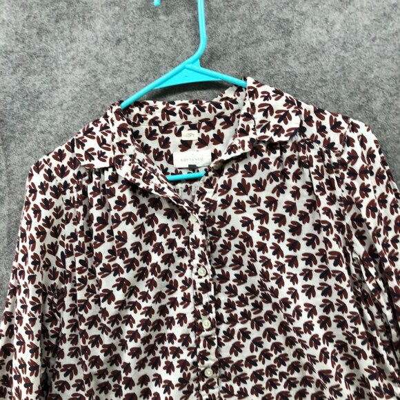 Loft The Softened Shirt Womens XS Brown White Leaf Print Long Sleeve Popover - Picture 3 of 8